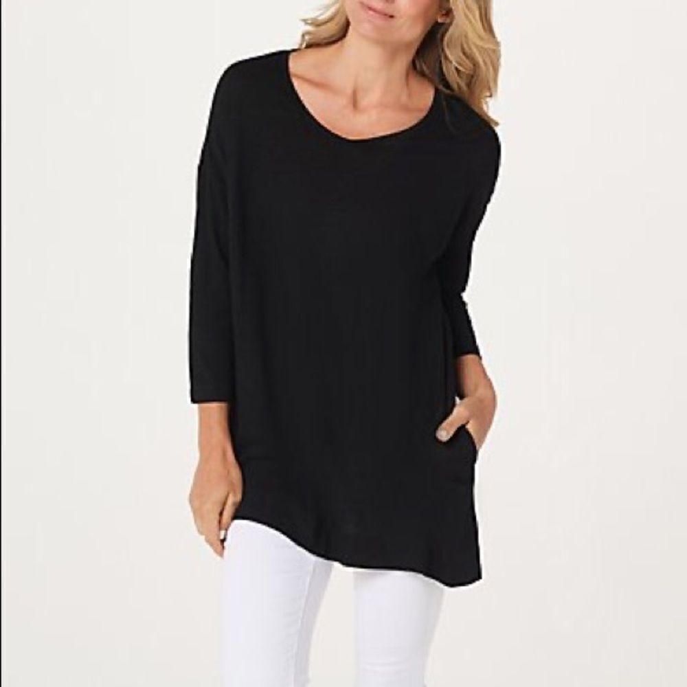 LOGO by Lori Goldstein Drop Shoulder 3/4 Sleeve Knit Top